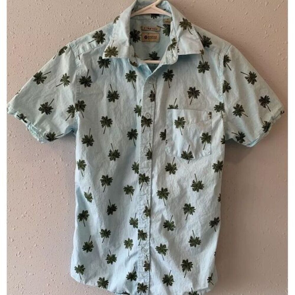 Haggar Clothing Stretch Short Sleeved Button Up‎ Shirt Small Palm Trees Tropical